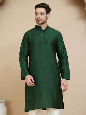Anouk Rustic Men Solid Straight Kurta(Green)