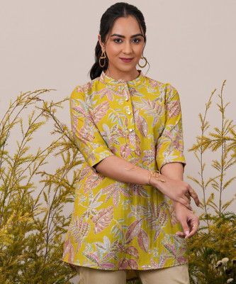 LIBAS Women Printed Straight Kurta(Yellow)