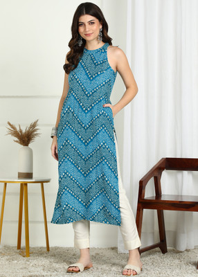 Sangria Women Bandhani, Printed, Geometric Print Straight Kurta(Blue)