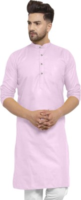 LYPLO Men Solid Straight Kurta(Pink)