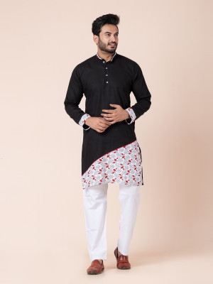 Rainbow Cloths Men Printed Ethnic Dress Kurta(Black)