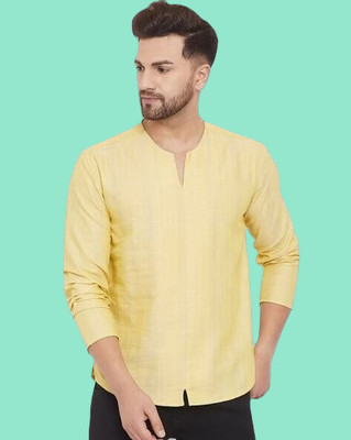 Super Westan Men Solid Straight Kurta(Yellow)