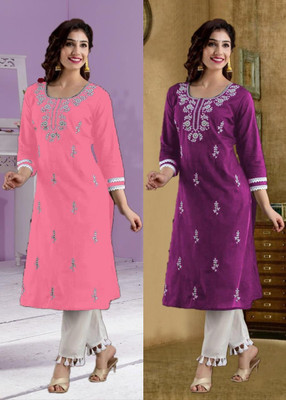 SISTO Women Embroidered Straight Kurta(Multicolor)