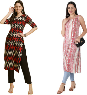 KALLAXI Women Printed Straight Kurta(Multicolor)