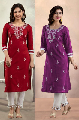 HouseOfCommon Women Embroidered Straight Kurta(Multicolor)