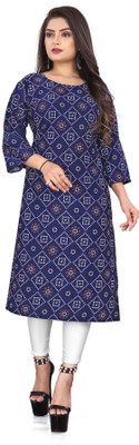 zindora Women Printed Straight Kurta(Dark Blue)