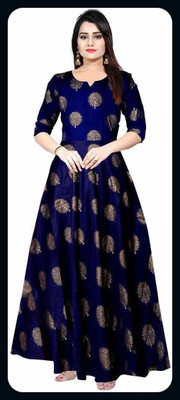 RACHNA FASHION Women Printed Flared Kurta(Dark Blue)
