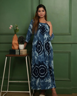 Abayas Fashion Women Dyed/Ombre, Printed Ethnic Dress Kurta(Blue)