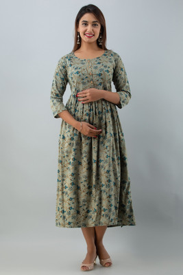 VARICOS Women Printed A-line Kurta(Grey)