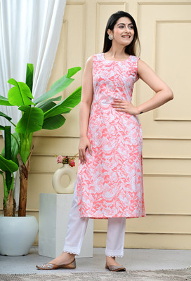 rainy rose Women Printed A-line Kurta(Orange)