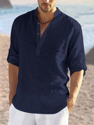 SHOPYCLICK Men Solid Straight Kurta(Dark Blue)