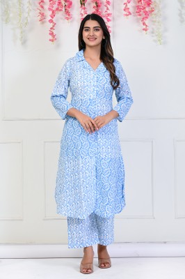 AARONEE Women Printed Straight Kurta(Blue)