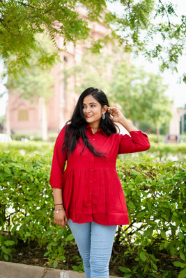 KIMATERNITY Women Solid Flared Kurta(Maroon)