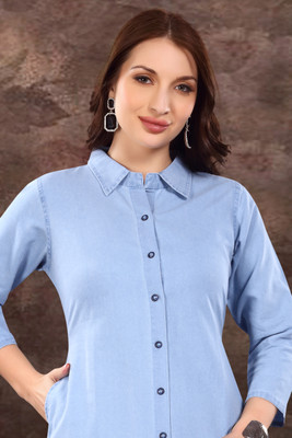 SK Creation Women Self Design Straight Kurta(Blue)