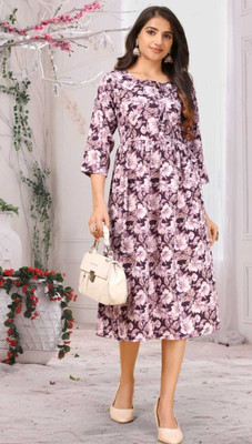 Manthan Creation Women Floral Print A-line Kurta(Purple)