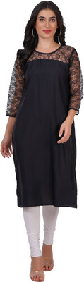 Adgood fashion Women Self Design Straight Kurta(Black)