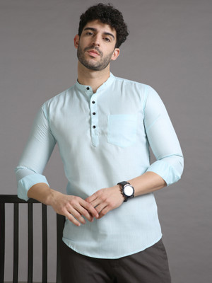 NTIFIC Men Solid Straight Kurta(Light Blue)