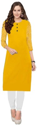 DOZZER Women Solid A-line Kurta(Yellow)