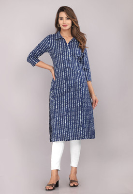 Kriftee Women Printed Straight Kurta(Blue)