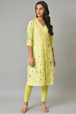 W Women Floral Print A-line Kurta(Light Green)