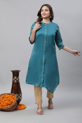 Aurelia Women Self Design A-line Kurta(Blue)