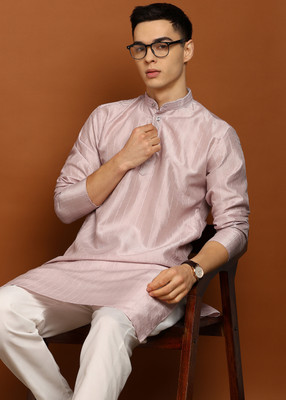 FUBAR Men Embroidered Straight Kurta(Pink)