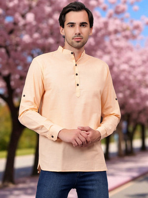 FireFish Men Solid A-line Kurta(Orange)