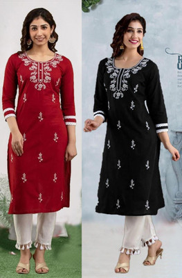 vikshi Women Embroidered Straight Kurta(Multicolor)