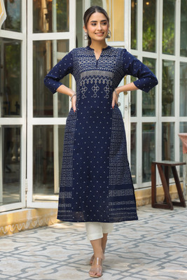 Juniper Women Printed A-line Kurta(Dark Blue)