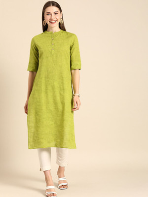 ANOUK Women Solid Straight Kurta(Green)