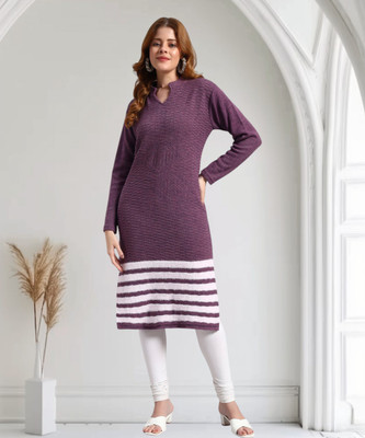 DECANTER Women Striped, Self Design Straight Kurta(Purple)