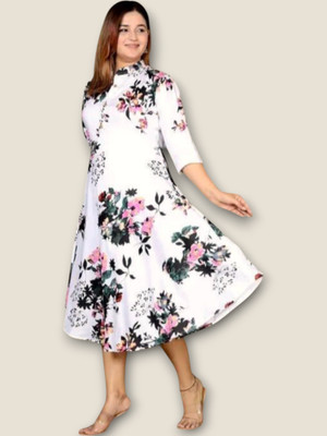 mk creation Women Printed Anarkali Kurta(White)