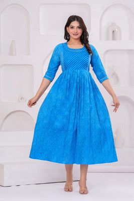FASHION SWAG Women Printed Anarkali Kurta(Blue)