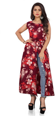 HOC's Women Printed A-line Kurta(Red)