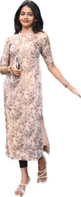 Lugru Collection Women Printed Straight Kurta(Beige)