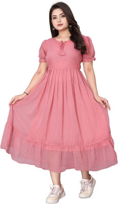 QUEUEE CREATION Women Solid Flared Kurta(Pink)