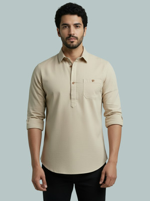 Vashuqi Men Solid A-line Kurta(Beige)