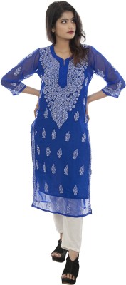 ADR CHIKAN Women Printed Straight Kurta(Pink)