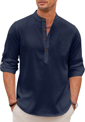 ZOMBOM Men Solid Straight Kurta(Dark Blue)