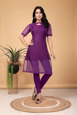 DMSKurti Women Embellished A-line Kurta(Purple)