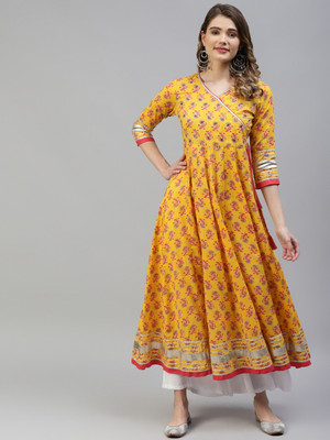 HouseOfCommon Women Printed Anarkali Kurta(Yellow)