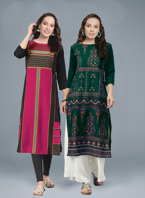 SERAPHINA STYLE Women Printed Straight Kurta(Dark Green)