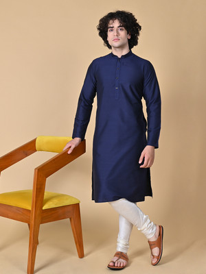 MAAHII FABS Men Solid Straight Kurta(Blue)