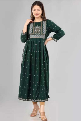 GURU TEXTILESS Women Printed Anarkali Kurta(Green)