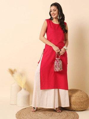 MEERANSHI LIVING Women Solid Straight Kurta(Pink)