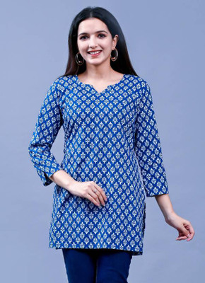 Hansvish Enterprises Women Printed Straight Kurta(Blue)