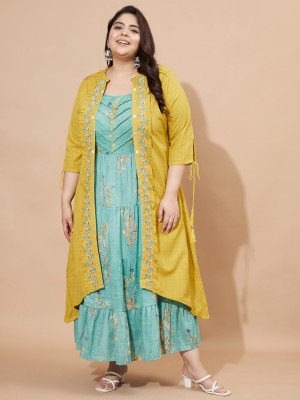 VBUYZ Women Printed Anarkali Kurta(Yellow)