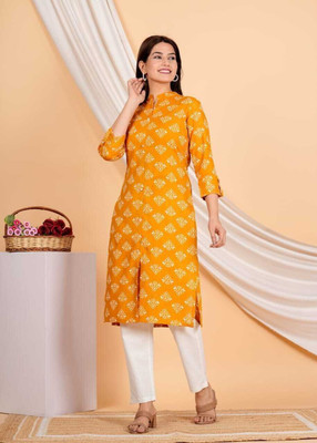 moxica Women Printed A-line Kurta(Yellow)