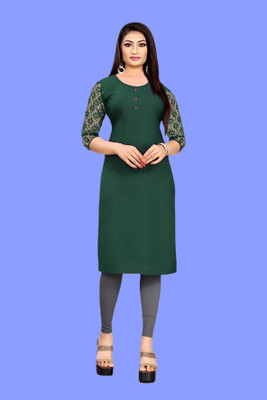 Coft Women Self Design Straight Kurta(Green)