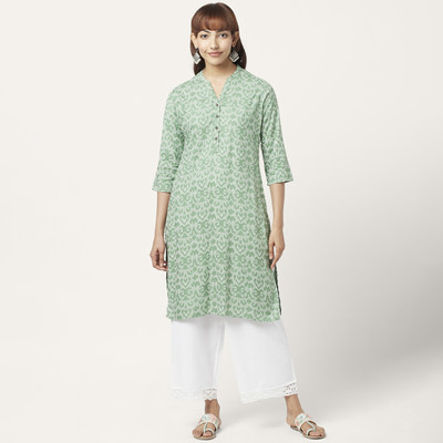 Rangmanch by Pantaloons Women Printed Straight Kurta(Green)